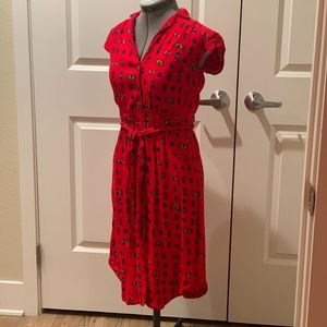 Anthropologie red dress with beetle and butterfly print size 2